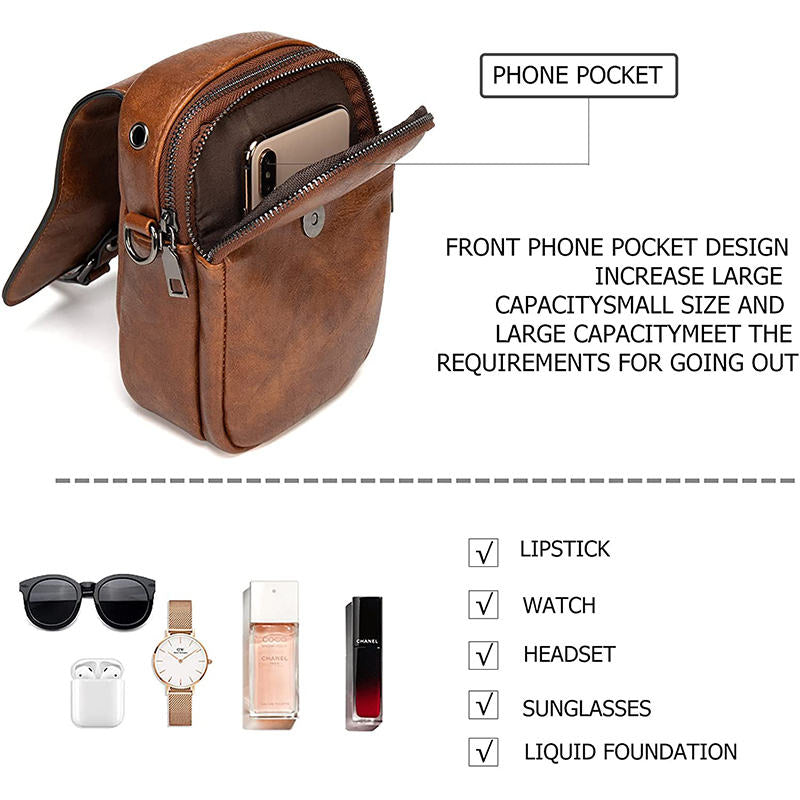 Women Vintage Crossbody Phone Bag Small Messenger Shoulder Bag-Brown