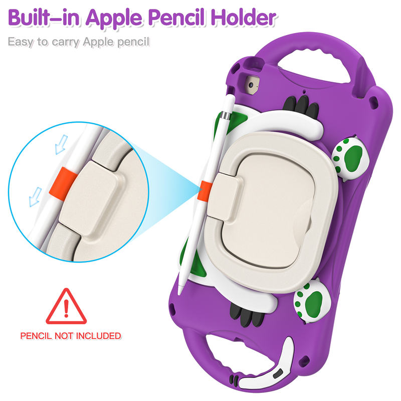 CatB Silicone Case For iPad Mini 5 4 3 2 1 Shockproof Shoulder Strap Handle Stand-Purple