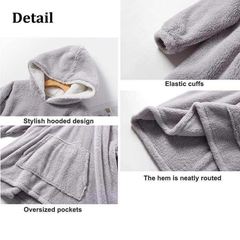 Hooded Pajama Top with Pocket for Unisex-Light Grey
