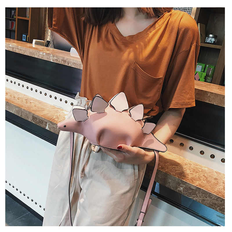 Dinosaur Shoulder Purses PU Stegosaurus CrossBody Bag for Girl Women-Pink