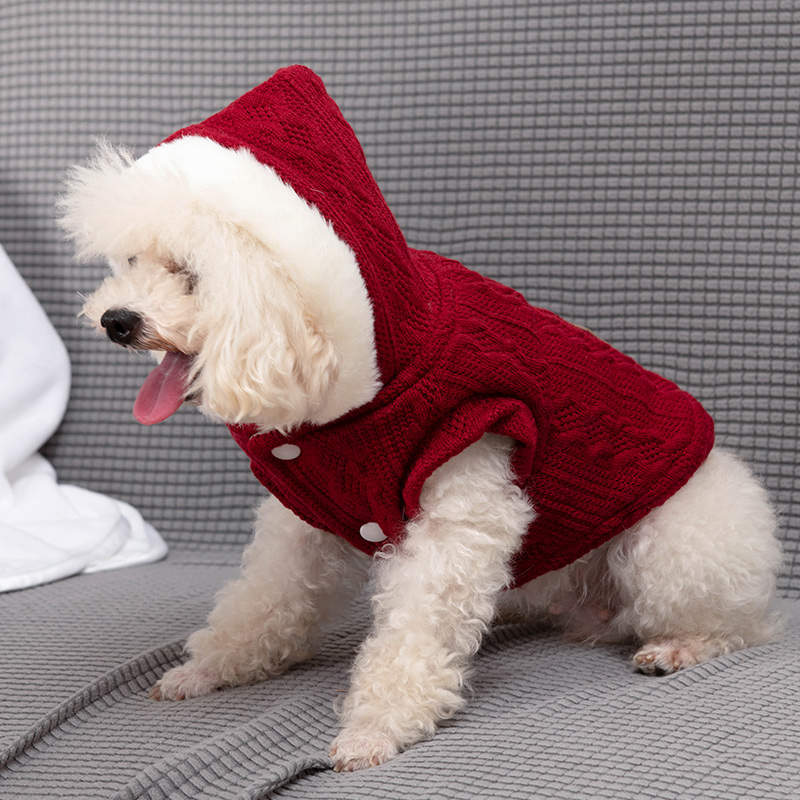 Cat Sweater with Hats Dog Hoodies Puppy Winter Coat Cold Weather Clothes-Red