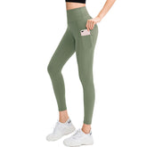 High Waisted Leggings for Women Stretchy Soft Yoga Pants with Pockets-Green