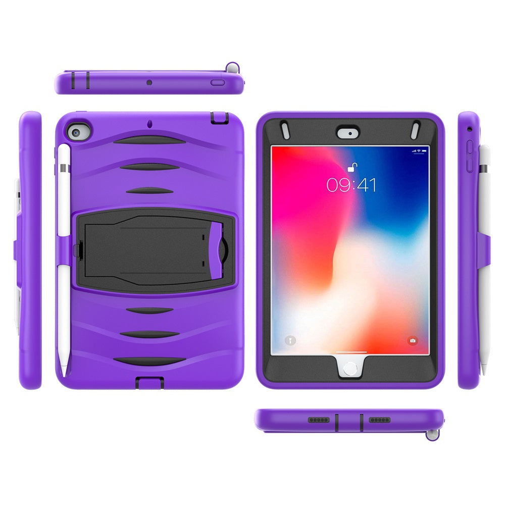 Shock Wave Design Kickstand Case Heavy Duty Rugged Anti-Fall Protection With Pencil Holder For 7.9inch iPad Mini 4/5-Purple