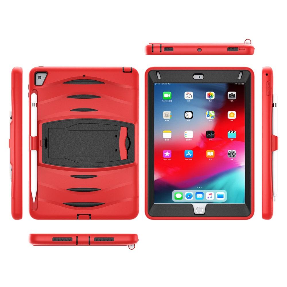Shock Wave Kickstand Case Anti-Fall Protection With Pencil Holder For 9.7inch iPad 5/iPad 6/iPad Air2/iPad Pro9.7-Red