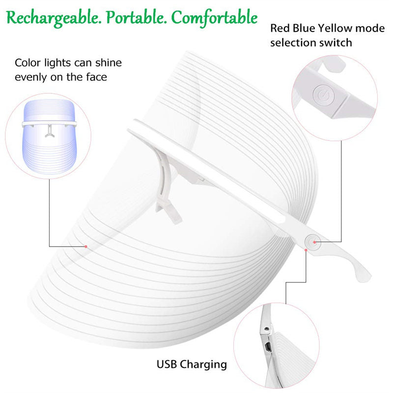 USB Rechargeable 3 Color Facial-Mask Portable Photon-Face Skin Care Device
