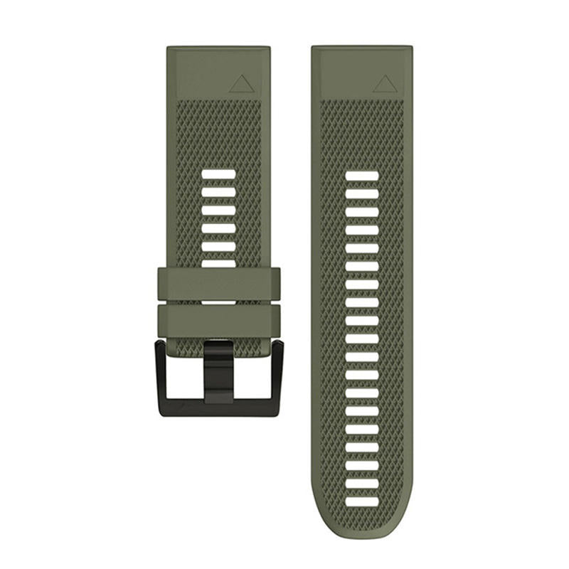 26mm Width Easy Fit Soft Silicone Watch Strap For Garmin Fenix 5X/5X Plus/6X/6X Pro/3/3 HR Black Steel Buckle-Army Green