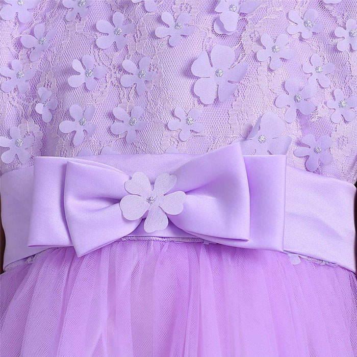 Girls Tulle Lace Flower Princess Wedding Dress For Toddler And Baby Girl-Light Purple
