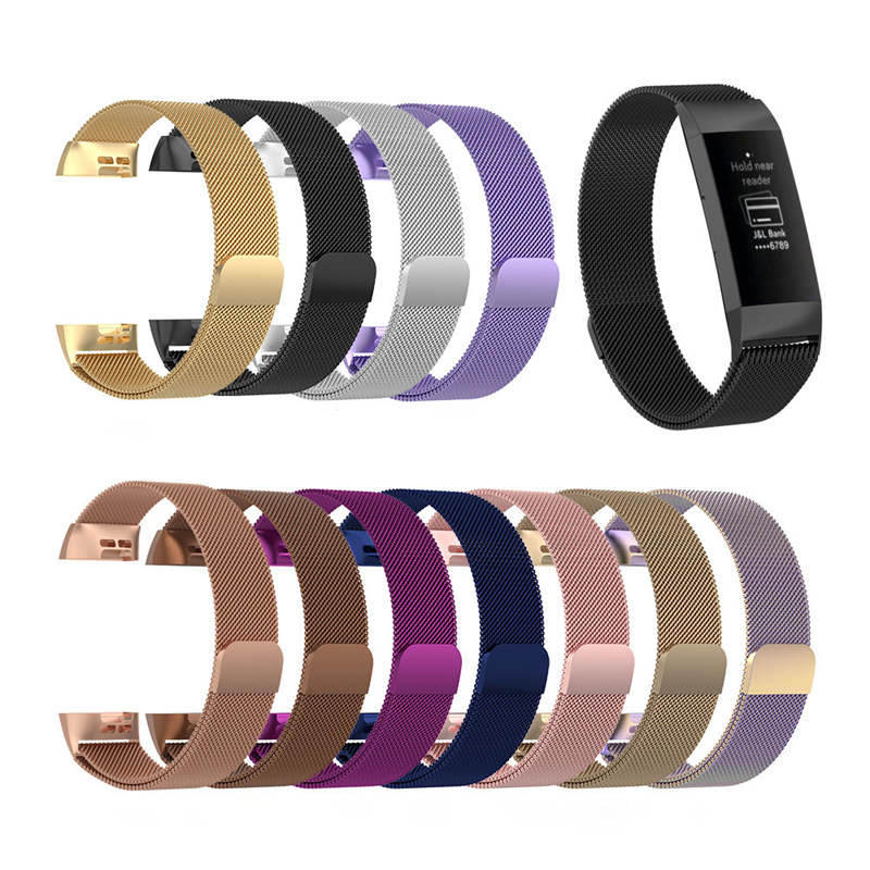 For Fitbit Charge 3 Wristband Milanese Replacement Stainless Steel Watch Band-Gold