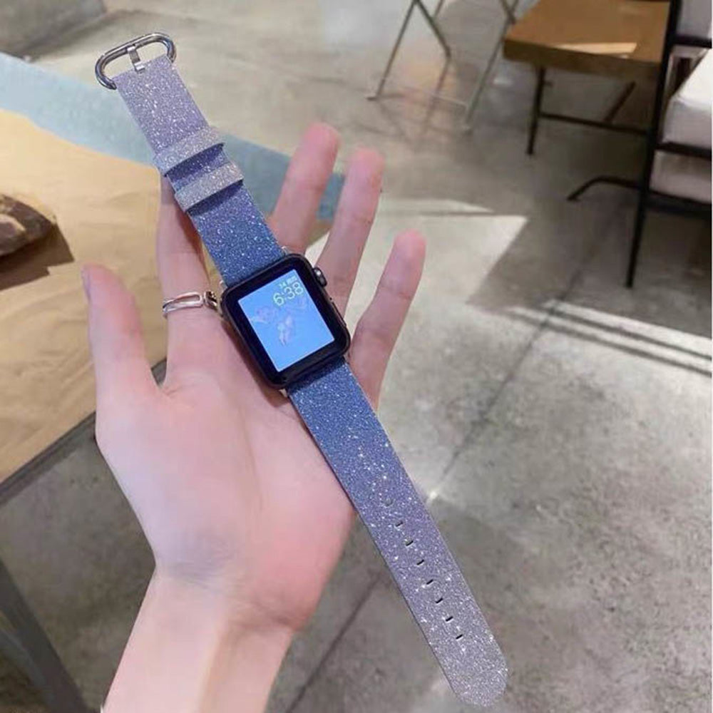 Gradient Glitter PU Leather Watch Band Microfiber Design For Apple Watch SE/6/5/4/3/2/1(Blue)