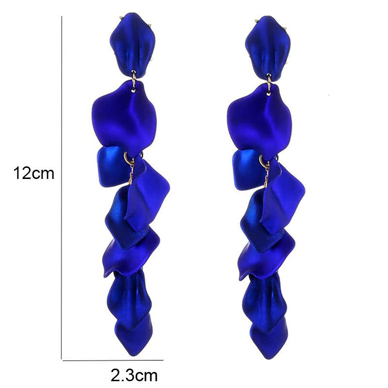 Long Drop Rose Petal Earrings for Women and Girls-Blue