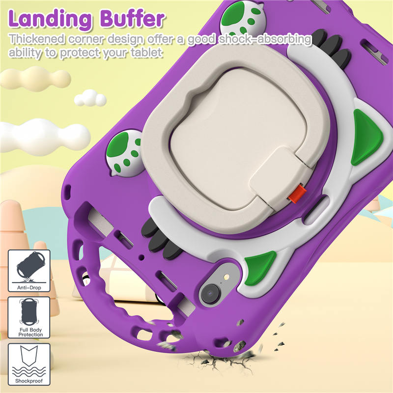 CatB Silicone Case For iPad Mini 6 Shockproof Shoulder Strap Handle Stand-Purple