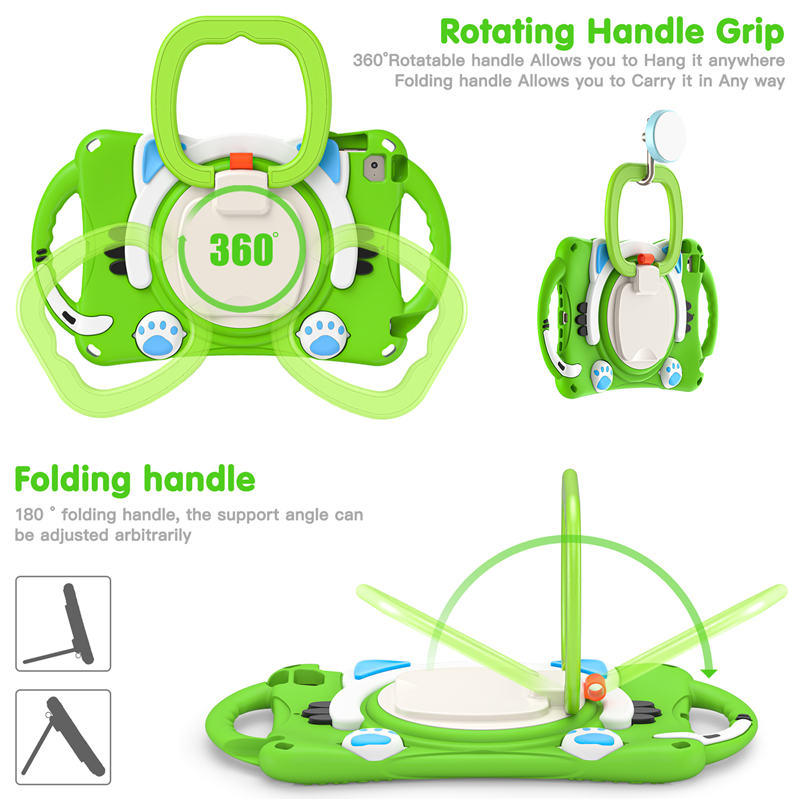 CatB Silicone Case For iPad Mini 5 4 3 2 1 Shockproof Shoulder Strap Handle Stand-Green