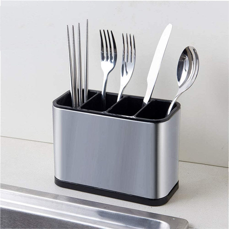 Utensil Holder Draining Stainless Steel with 4 Divided Compartments