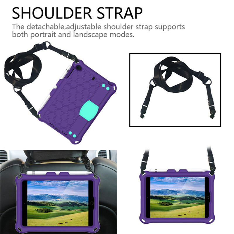 Hive iPad Case For iPad Mini 1/2/3/4/5 Durable Stand Cover With Shoulder Strap-PurpleAqua