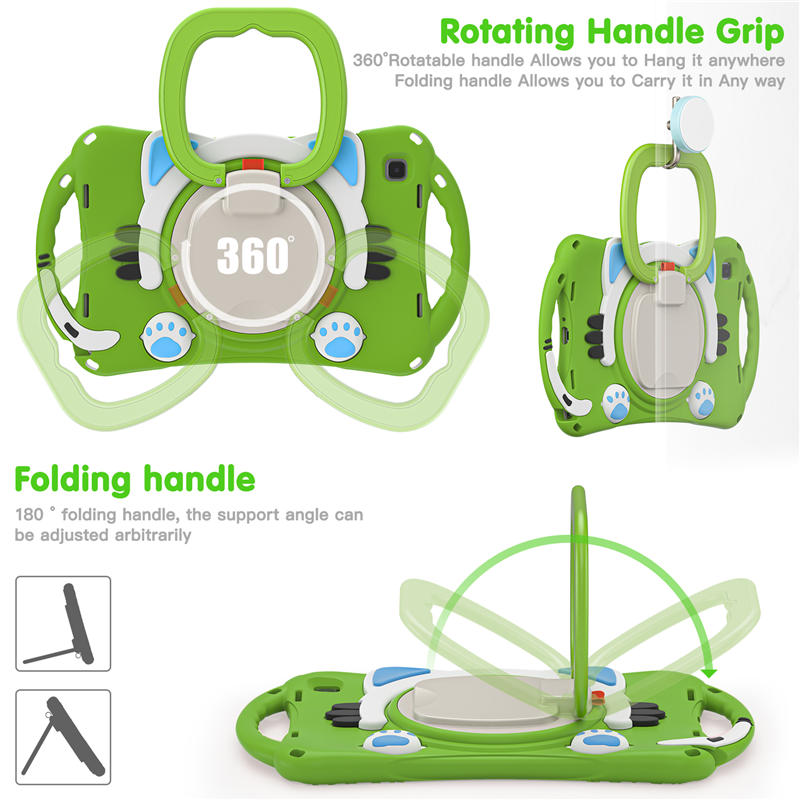 CatB Samsung Tablt Case for Tab A7 10.4 T500/T505/T507/T505N Shockproof Shoulder Strap Handle Stand-Green