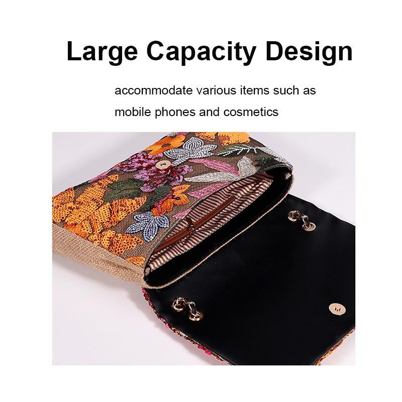 Women Fashion Crossbody Embroidery Shoulder Bag with Chain for Vacation-Orange