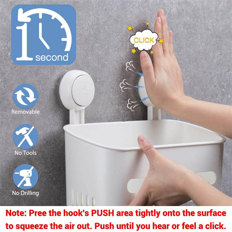 Vacuum Shower Caddy Suction Cup Shelf Shower Basket Storage for Shampoo -White