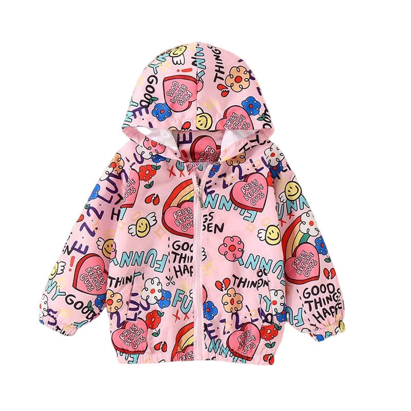 Girls Rain Jackets Lightweight Hooded Cotton Raincoats Windbreakers for Kids-PinkGraffiti