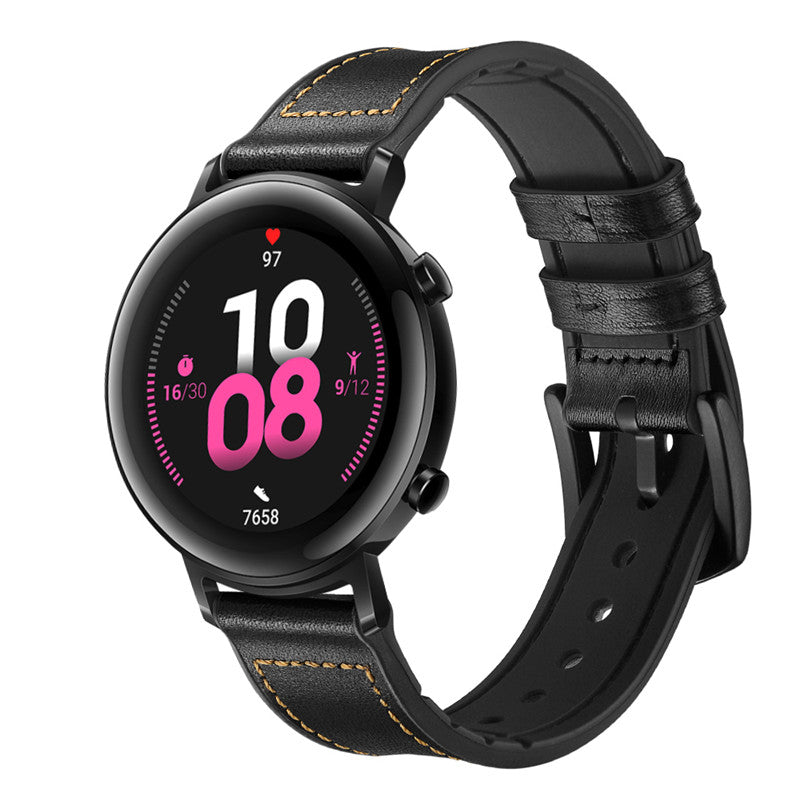 Silicone Leather Watch Strap 22mm 20mm For Samsung Galaxy Watch - Black