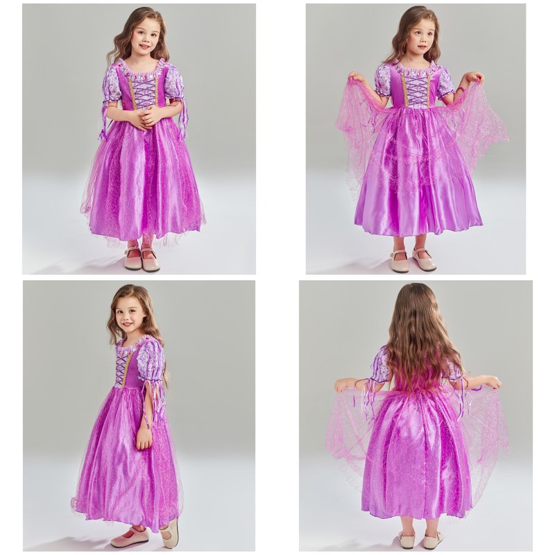 Girls Princess Dress Puff Sleeve Tulle Christmas Carnival Cosplay
