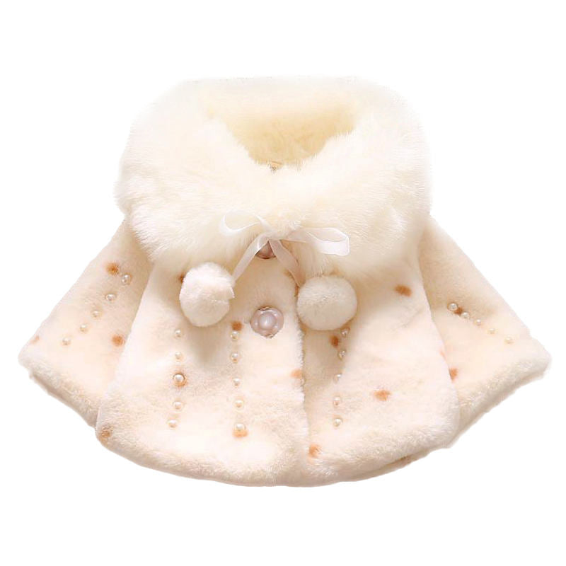 Girls Princess Faux Fur Wraps Shawl Flower Girls Bolero Princess Cape-White