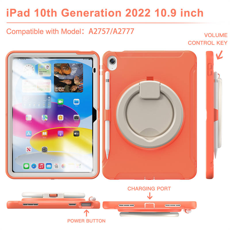 Tablet Case For iPad 10th Full Body Protection with 360¡ã Stand Portable-Orange