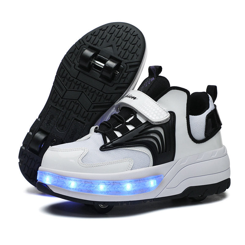 Ultralight Sneaker Roller Skate Shoes with Quad Roller for Children-Black