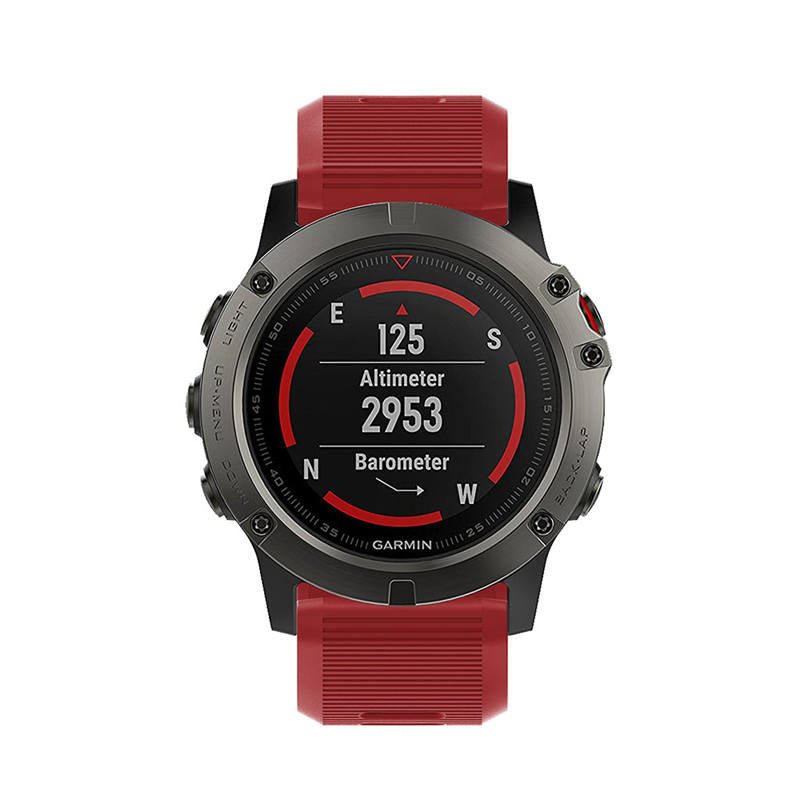 26mm Strap For Garmin Fenix 5X/5X Plus/3/3 HR/6X/6X Pro Watchband Quick Release Easy Fit Silicone Bands Silver Buckle-Red