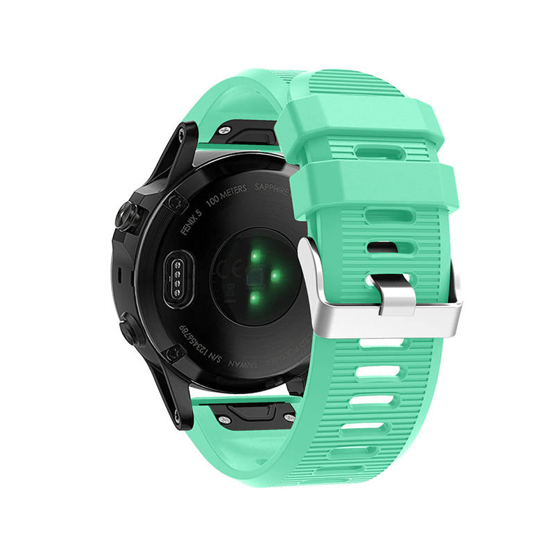 26mm Strap For Garmin Fenix 5X/5X Plus/3/3 HR/6X/6X Pro Watchband Quick Release Easy Fit Silicone Bands Silver Buckle-Teal