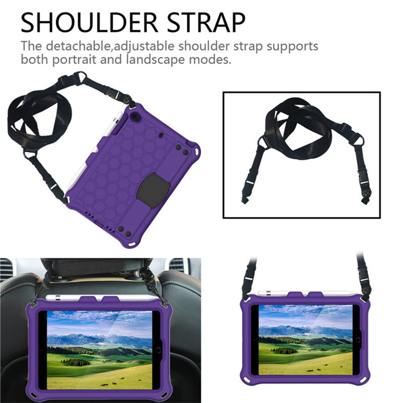 Hive iPad Case For iPad Mini 1/2/3/4/5 Durable Stand Cover With Shoulder Strap-PurpleBlack
