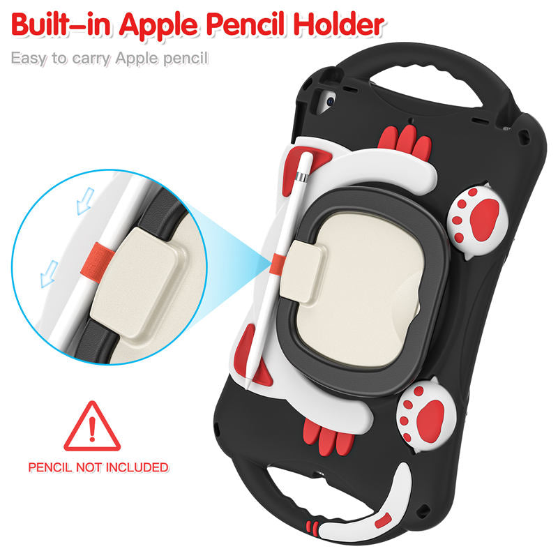 CatB Silicone Case For iPad 10.2 Air10.5 Pro10.5 Shockproof Shoulder Strap Handle Stand-Black Red