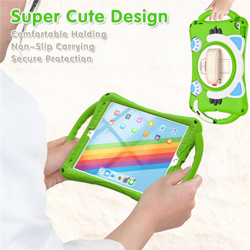 CatA iPad Silicone Case For iPad 10.2 Air10.5 Pro10.5 Built-in Handle Stand With a Strap-Green