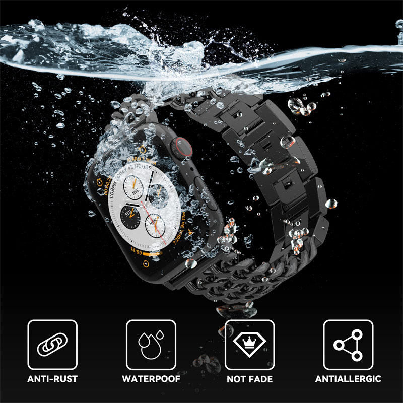 Metal Watch Band Double Chain Alloy Trendy Design for Apple Watch-Black