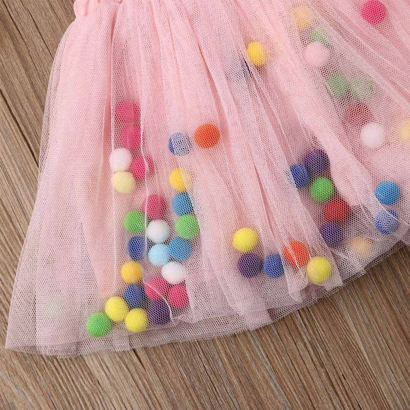 Girl Tutu Skirt Fluffy Toddler Tulle Tutus 3 Layers With Pom Pom Puff Balls-Pink
