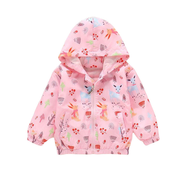 Girls Rain Jackets Lightweight Hooded Cotton Raincoats Windbreakers for Kids-PinkDeer
