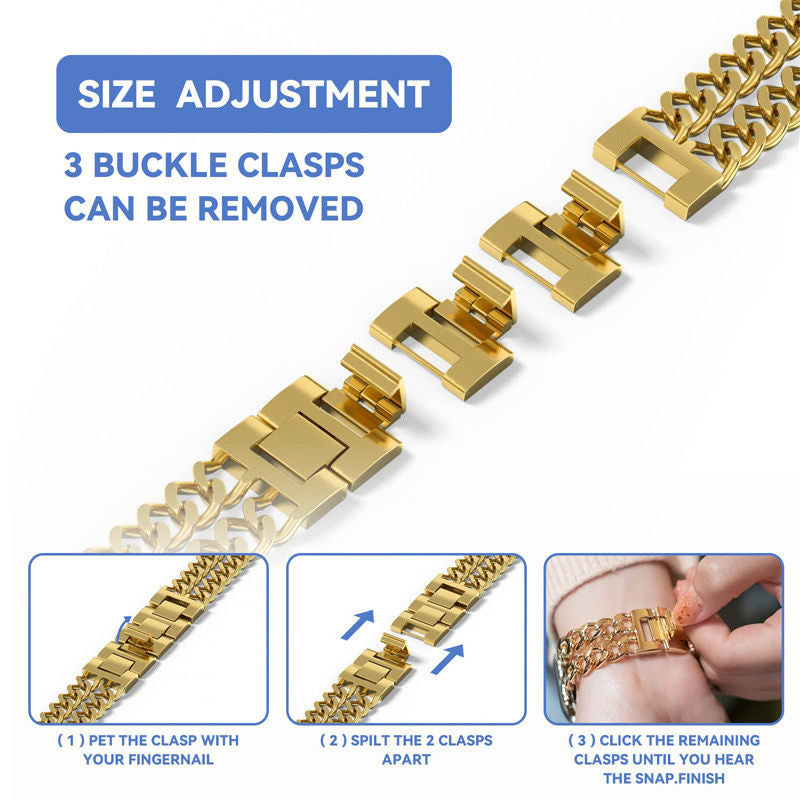 Metal Watch Band Double Chain Alloy Trendy Design for Apple Watch-Gold