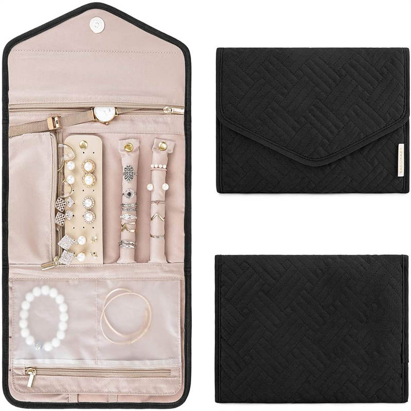 Home & LivingTravel Jewelry Organizer Roll Foldable Jewelry Case for Rings Necklaces - Black