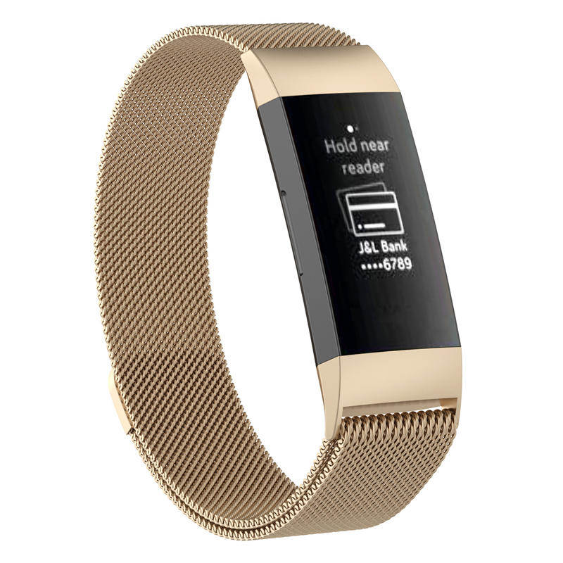 For Fitbit Charge 3 Wristband Milanese Replacement Stainless Steel Watch Band-Champagne