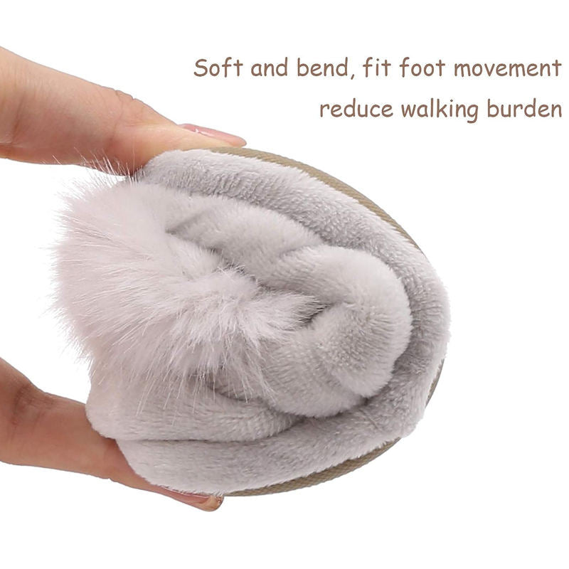 Fuzzy Rabbit Slippers for Toddler Girls Anti-Slip Warm House Shoes-Grey