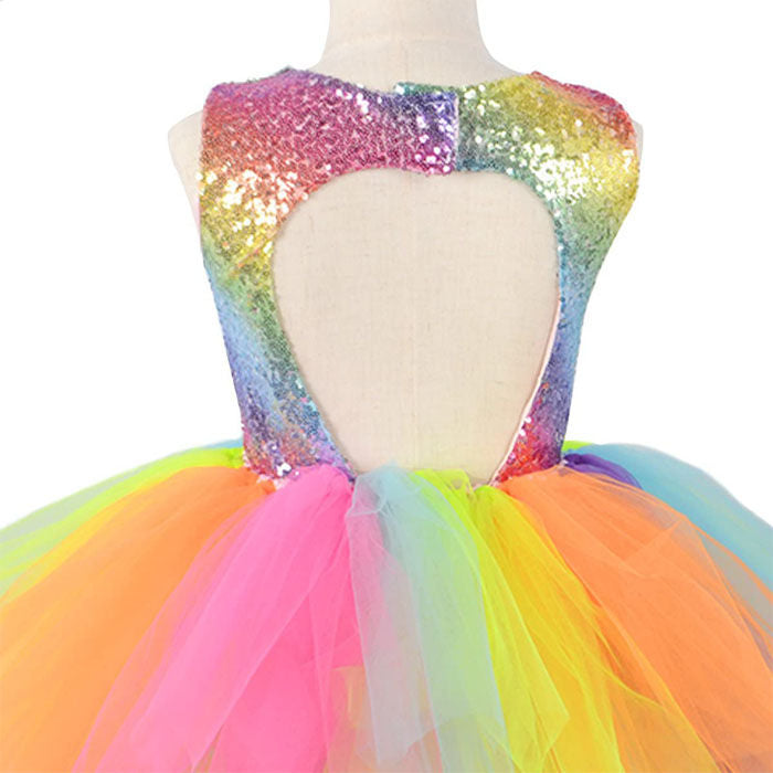 Girl Sequin Dress Handmade Toddler Rainbow Dress for Party Special Occasion with Bow Tie