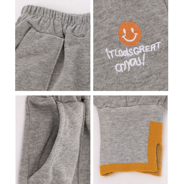 Girls Joggers Long Pants Pockets Outdoor Casual Trousers Smiley-Gray