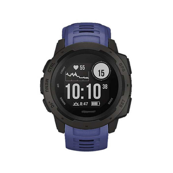 For Garmin Instinct Watchband Soft Silicone Adjustable Replacement Strap 22MM Black Steel Buckle-Dark Blue