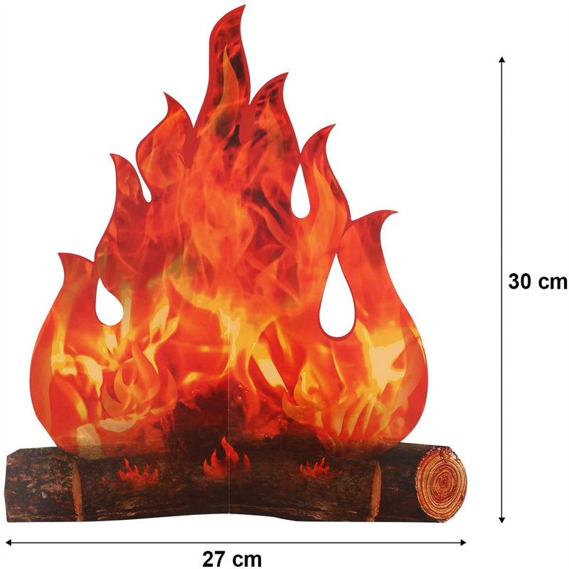 3D Decorative Cardboard Bonfire Center Artificial Fire Fake Flame Paper Party Decoration -Red Orange