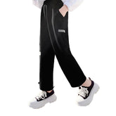 Girls Joggers Long Pants Pockets Outdoor Casual Trousers TwoWear-Black