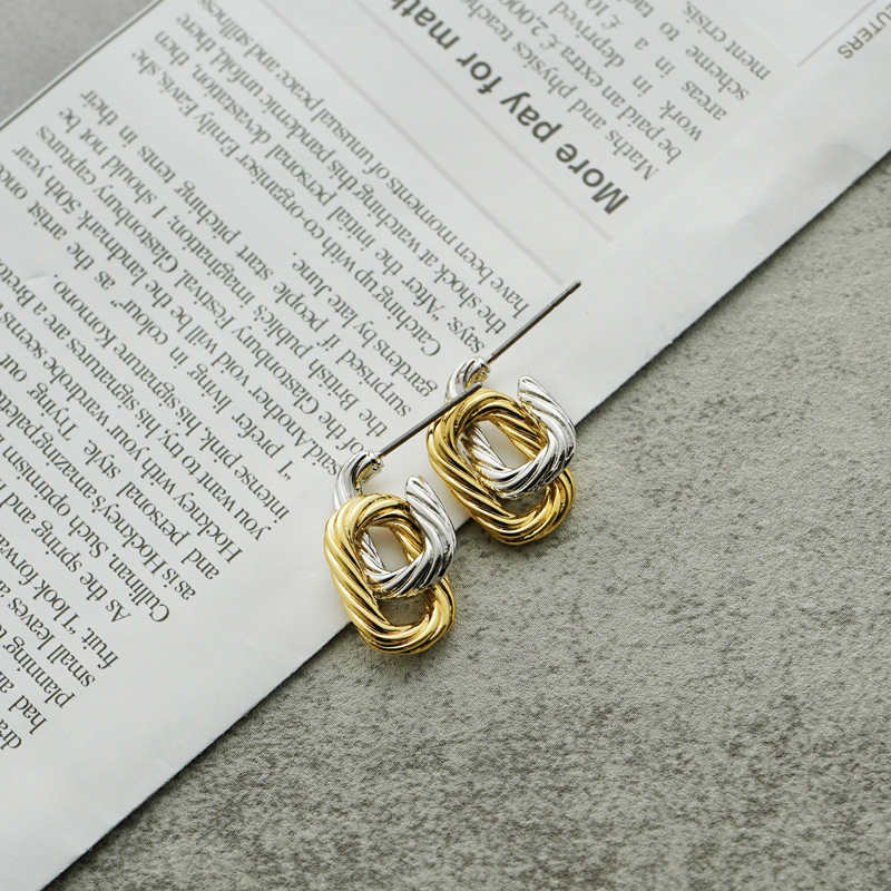Mini Twisted Rope Two Tone Hoop Earrings for Women