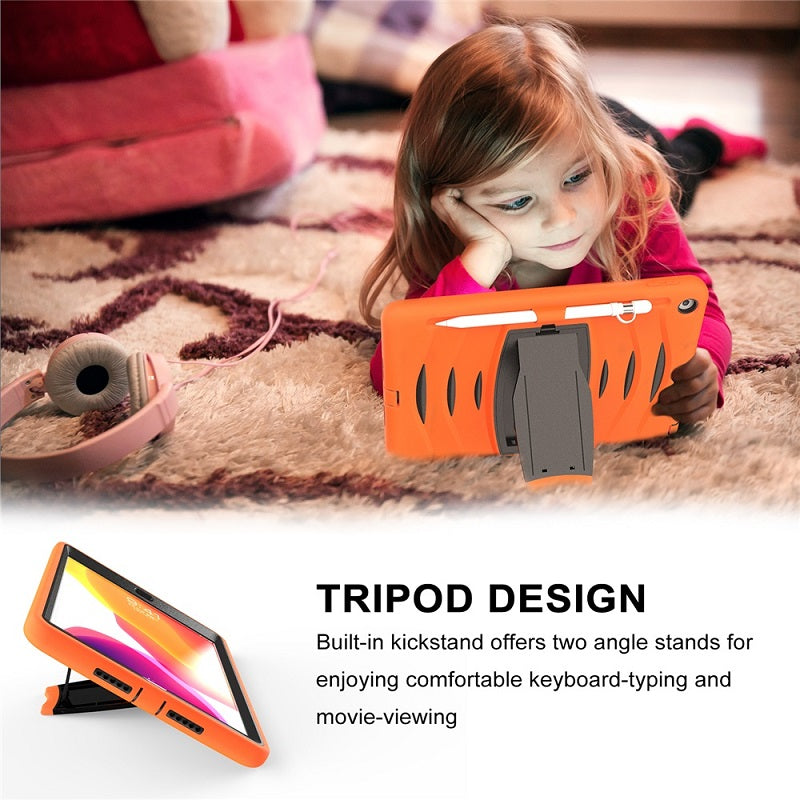 Shock Wave Kickstand Case Anti-Fall Protection With Pencil Holder+Cap For New iPad 7 10.2inch(2019)-Orange