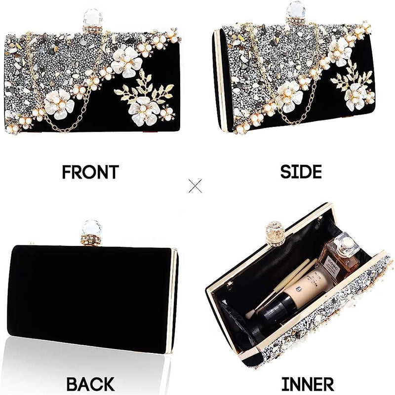Flowers Clutch Purses for Women Bling Crystals Evening Bag