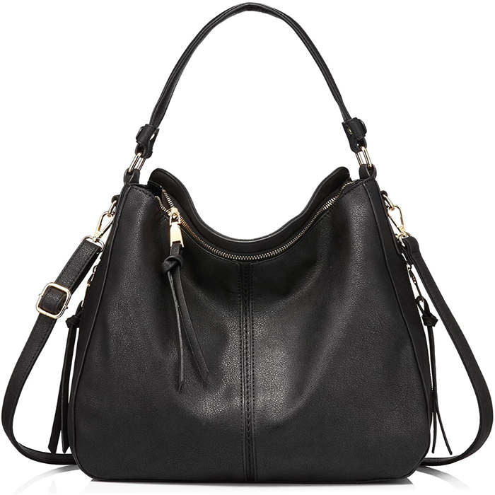 Handbags for Women Large Designer Ladies Hobo bag Bucket Purse Faux Leather-Black