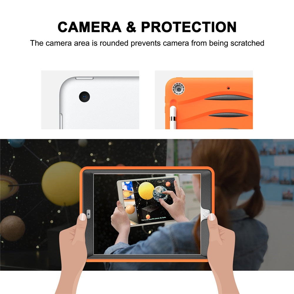 Shock Wave Kickstand Case Anti-Fall Protection With Pencil Holder+Cap For New iPad 7 10.2inch(2019)-Orange