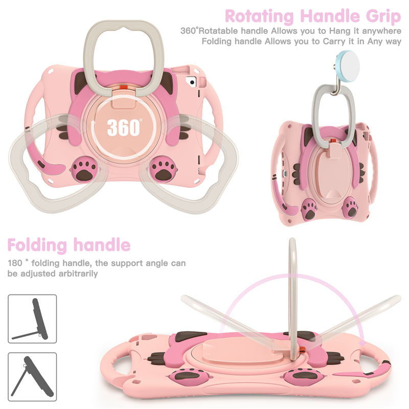CatB Silicone Case For iPad 10.2 Air10.5 Pro10.5 Shockproof Shoulder Strap Handle Stand-Pink